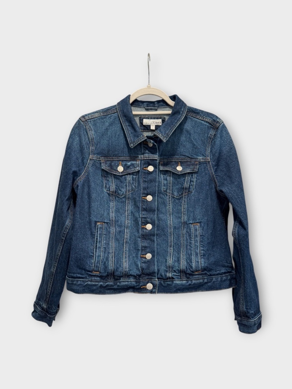 LOFT Denim Jacket Medium Wash Stretch Jean Jacket Classic Trucker Size L